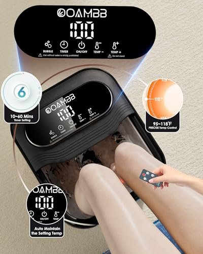 OOAMBB Collapsible Foot Spa with Heat, Bubbles & Temp Control - XL Touch Screen, Massage Rollers, Foot Bath Massager for Stress Relief (Black) Avelisse