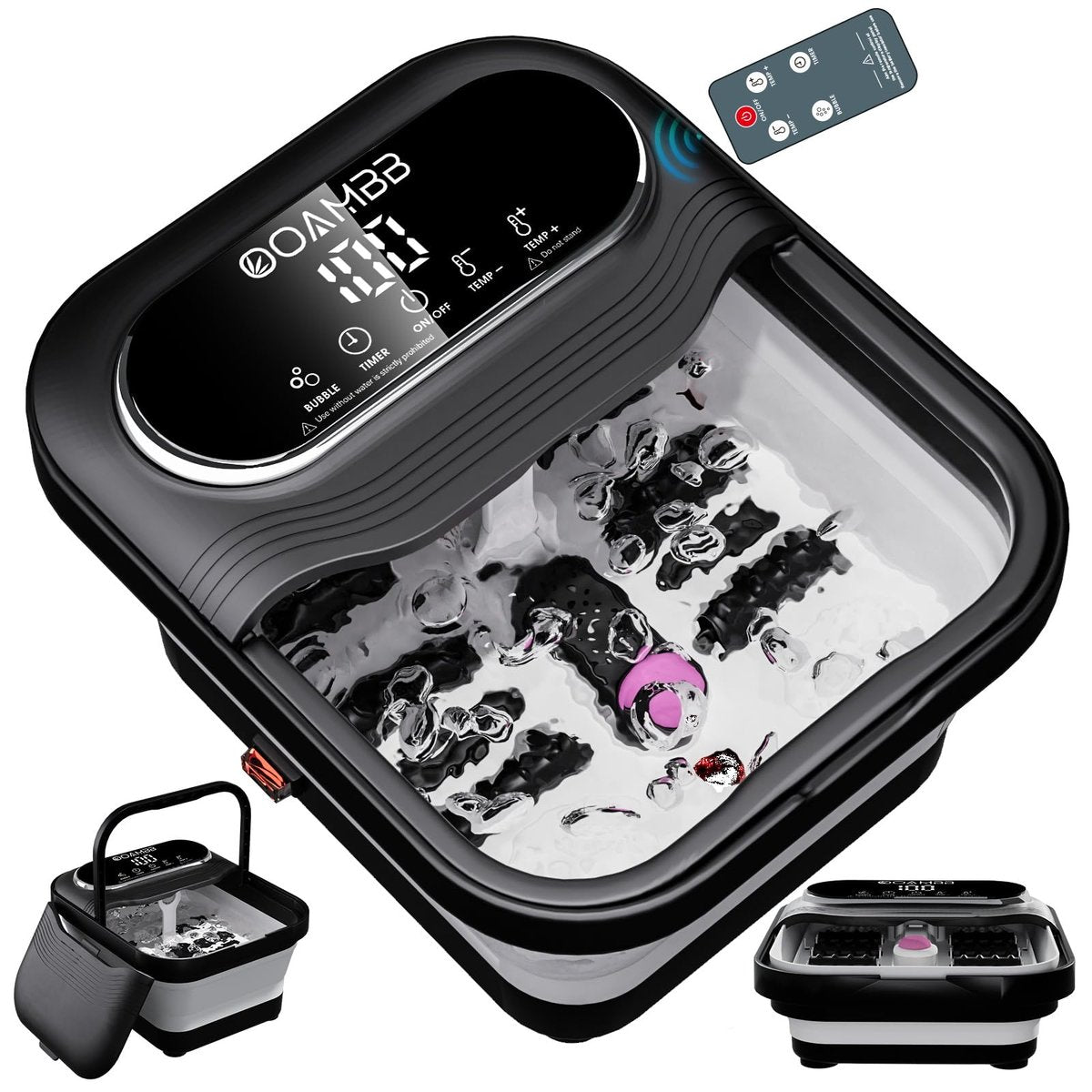 OOAMBB Collapsible Foot Spa with Heat, Bubbles & Temp Control - XL Touch Screen, Massage Rollers, Foot Bath Massager for Stress Relief (Black) Avelisse