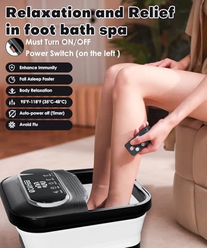 OOAMBB Collapsible Foot Spa with Heat, Bubbles & Temp Control - XL Touch Screen, Massage Rollers, Foot Bath Massager for Stress Relief (Black) Avelisse