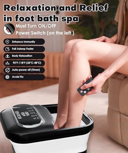 OOAMBB Collapsible Foot Spa with Heat, Bubbles & Temp Control - XL Touch Screen, Massage Rollers, Foot Bath Massager for Stress Relief (Black) Avelisse