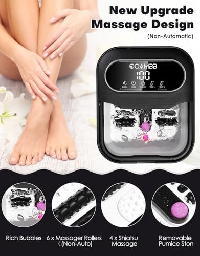OOAMBB Collapsible Foot Spa with Heat, Bubbles & Temp Control - XL Touch Screen, Massage Rollers, Foot Bath Massager for Stress Relief (Black) Avelisse