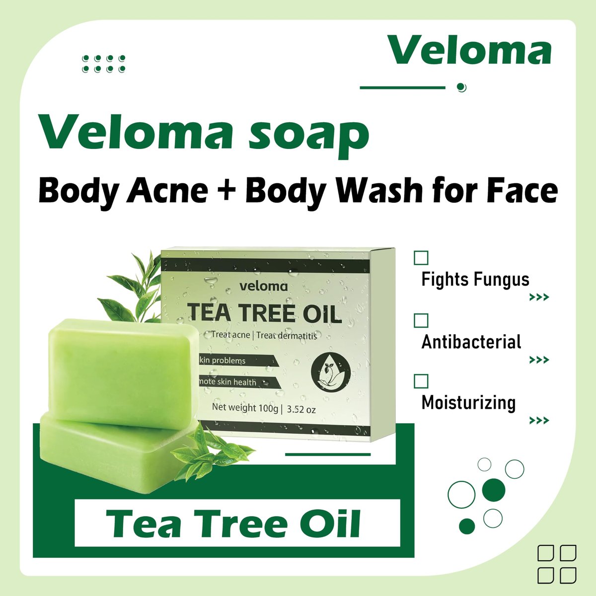 GDS. Veloma Soap - Antifungal & Relief Soap Bar for Face & Body Acne (2-Pack) Avelisse