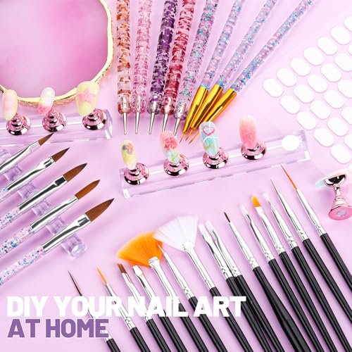 Teenitor 23-Piece Nail Art Brush Set with Dotting Tools, Nail Stand, Adhesive Tabs, Palette & Holder - Complete DIY Nail Art Kit for Beginners & Professionals (Black, Acrylic) - görsel 16