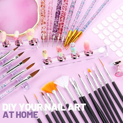 Teenitor 23-Piece Nail Art Brush Set with Dotting Tools, Nail Stand, Adhesive Tabs, Palette & Holder - Complete DIY Nail Art Kit for Beginners & Professionals (Black, Acrylic)