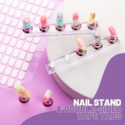 Teenitor 23-Piece Nail Art Brush Set with Dotting Tools, Nail Stand, Adhesive Tabs, Palette & Holder - Complete DIY Nail Art Kit for Beginners & Professionals (Black, Acrylic)