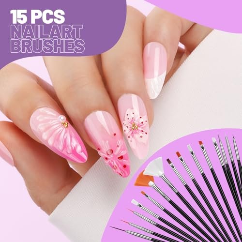 Teenitor 23-Piece Nail Art Brush Set with Dotting Tools, Nail Stand, Adhesive Tabs, Palette & Holder - Complete DIY Nail Art Kit for Beginners & Professionals (Black, Acrylic) - görsel 8