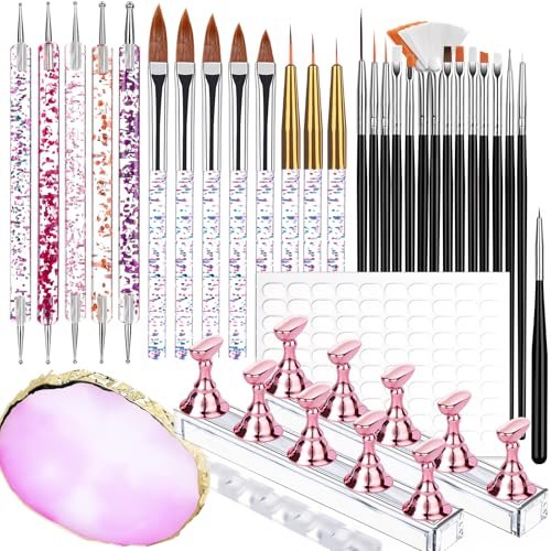 Teenitor 23-Piece Nail Art Brush Set with Dotting Tools, Nail Stand, Adhesive Tabs, Palette & Holder - Complete DIY Nail Art Kit for Beginners & Professionals (Black, Acrylic) - görsel 2