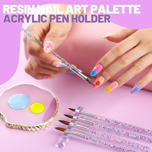 Teenitor 23-Piece Nail Art Brush Set with Dotting Tools, Nail Stand, Adhesive Tabs, Palette & Holder - Complete DIY Nail Art Kit for Beginners & Professionals (Black, Acrylic) - görsel 12