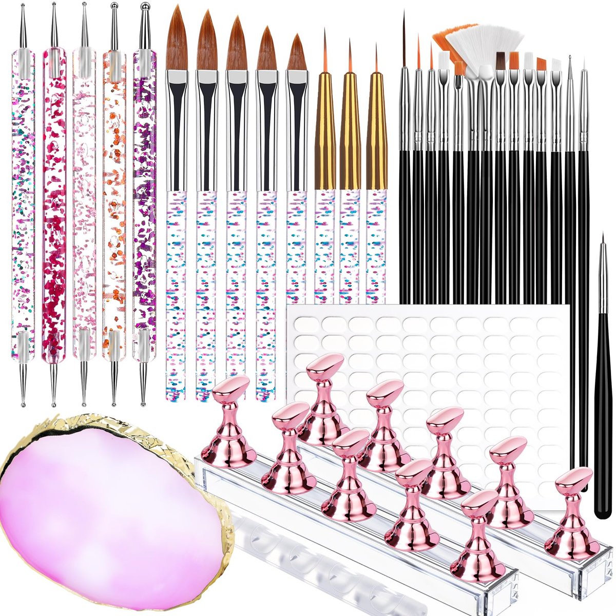 Teenitor 23-Piece Nail Art Brush Set with Dotting Tools, Nail Stand, Adhesive Tabs, Palette & Holder - Complete DIY Nail Art Kit for Beginners & Professionals (Black, Acrylic) - görsel 1
