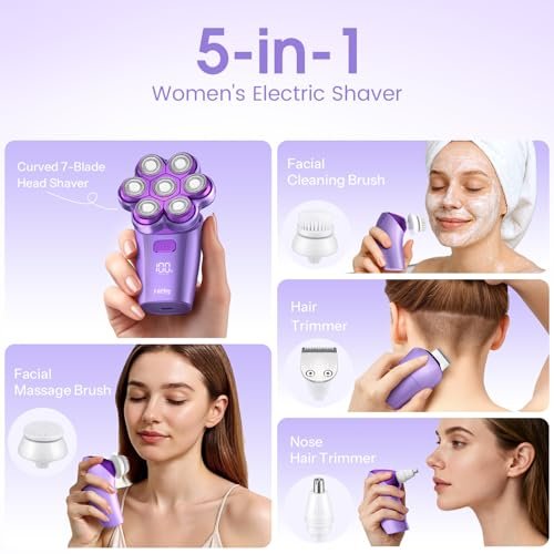 HiBig 5-in-1 Rechargeable Body Shaver for Women - 7D Wet & Dry Bikini Trimmer, IPX7 Waterproof Electric Razor for Legs, Underarms, Face, Pubic Hair Removal (Violet) Avelisse