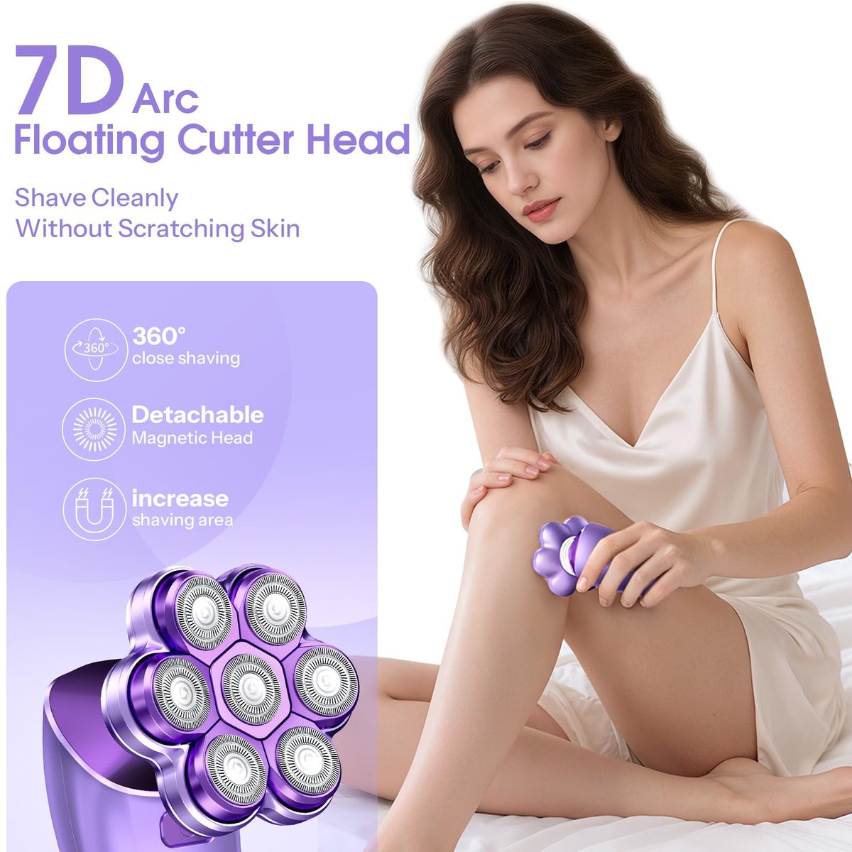 HiBig 5-in-1 Rechargeable Body Shaver for Women - 7D Wet & Dry Bikini Trimmer, IPX7 Waterproof Electric Razor for Legs, Underarms, Face, Pubic Hair Removal (Violet) Avelisse