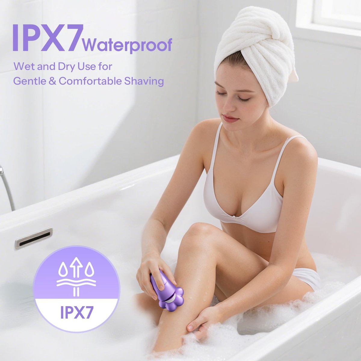 HiBig 5-in-1 Rechargeable Body Shaver for Women - 7D Wet & Dry Bikini Trimmer, IPX7 Waterproof Electric Razor for Legs, Underarms, Face, Pubic Hair Removal (Violet) Avelisse