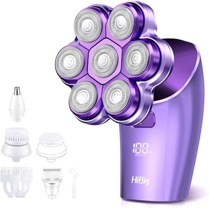HiBig 5-in-1 Rechargeable Body Shaver for Women - 7D Wet & Dry Bikini Trimmer, IPX7 Waterproof Electric Razor for Legs, Underarms, Face, Pubic Hair Removal (Violet) Avelisse