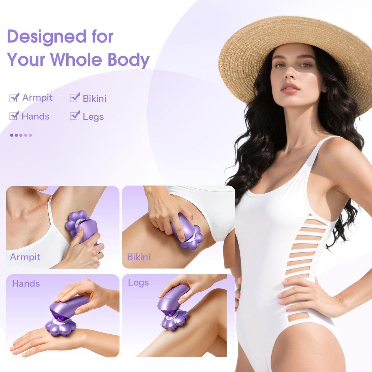 HiBig 5-in-1 Rechargeable Body Shaver for Women - 7D Wet & Dry Bikini Trimmer, IPX7 Waterproof Electric Razor for Legs, Underarms, Face, Pubic Hair Removal (Violet) Avelisse