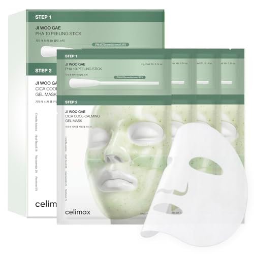celimax Cica PHA Peel 2-Step Gel Mask (4ea) - Exfoliating PHA 10% Stick & Soothing Cica Cooling Mask for Pore Minimizing, Texture Refining, Low-Irritation Dead Skin Care Avelisse