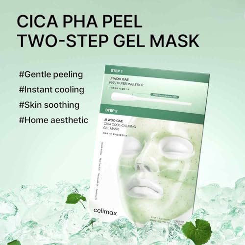celimax Cica PHA Peel 2-Step Gel Mask (4ea) - Exfoliating PHA 10% Stick & Soothing Cica Cooling Mask for Pore Minimizing, Texture Refining, Low-Irritation Dead Skin Care Avelisse
