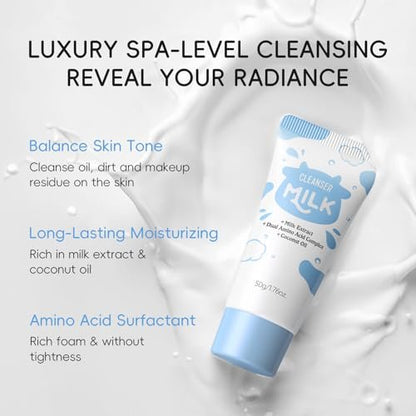 Milk Skincare Set for Girls 10-12 | Gentle Kids Face Wash Set with Cleanser, Serum, Cream, Face Brush, Headband & Washbag | All Skin Types Avelisse