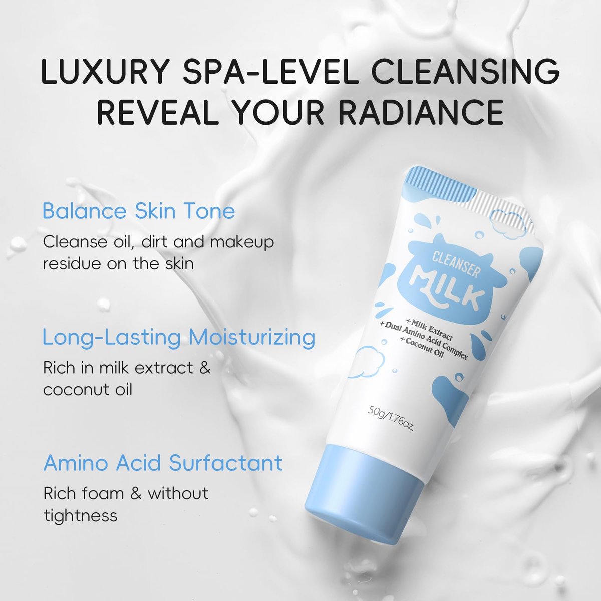 Milk Skincare Set for Girls 10-12 | Gentle Kids Face Wash Set with Cleanser, Serum, Cream, Face Brush, Headband & Washbag | All Skin Types Avelisse