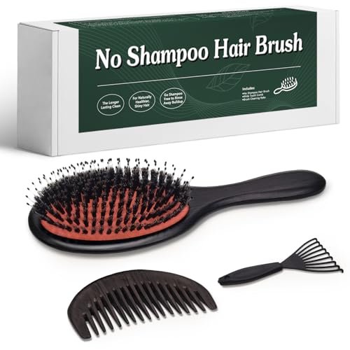 No Shampoo Hair Brush with Wide Tooth Comb - Boar Bristle Hair Brush Set for Dry and Wet Detangling, Enhances Shine Avelisse