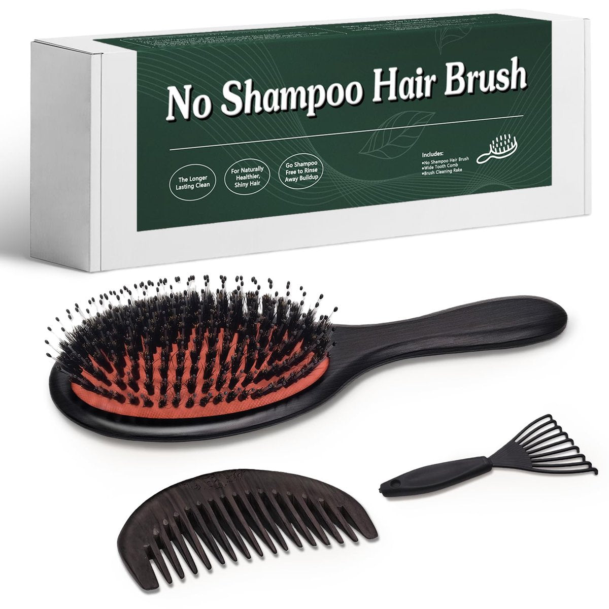 No Shampoo Hair Brush with Wide Tooth Comb - Boar Bristle Hair Brush Set for Dry and Wet Detangling, Enhances Shine Avelisse