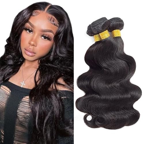Shoaiye 100% Unprocessed Brazilian Virgin Remy Human Hair Bundles Body Wave 16 18 20 Inch #1B Black 3 Bundles 150g - görsel 2