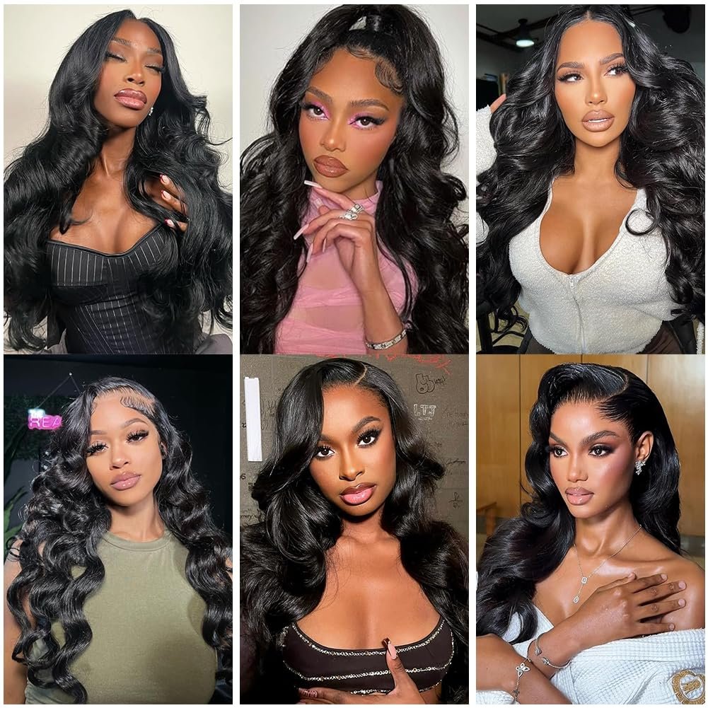 Shoaiye 100% Unprocessed Brazilian Virgin Remy Human Hair Bundles Body Wave 16 18 20 Inch #1B Black 3 Bundles 150g - görsel 3