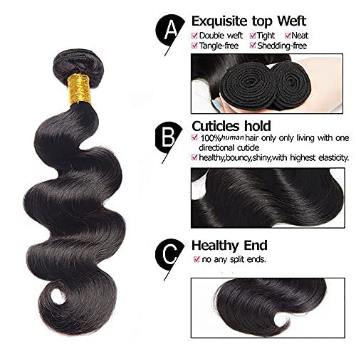 Shoaiye 100% Unprocessed Brazilian Virgin Remy Human Hair Bundles Body Wave 16 18 20 Inch #1B Black 3 Bundles 150g - görsel 6