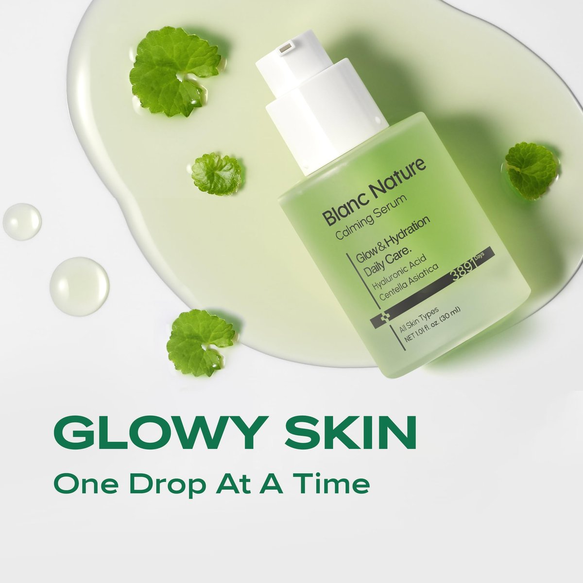 Blanc Nature Calming Serum – Soothing & Hydrating Serum with Hyaluronic Acid, Centella Asiatica & Panthenol for Glass Skin, All Skin Types, 1.01 fl oz (30 ml) Avelisse