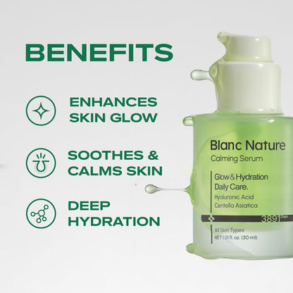 Blanc Nature Calming Serum – Soothing & Hydrating Serum with Hyaluronic Acid, Centella Asiatica & Panthenol for Glass Skin, All Skin Types, 1.01 fl oz (30 ml) Avelisse