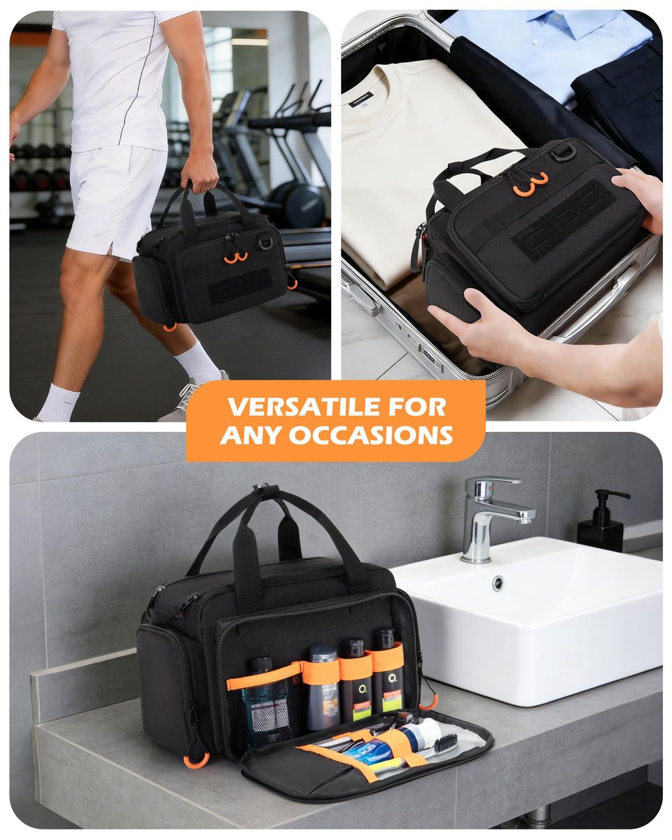Prokva Tactical Travel Toiletry Bag for Men - Extra Large Dopp Kit Organizer with Dual Way Zippers, Black (Empty Bag) Avelisse