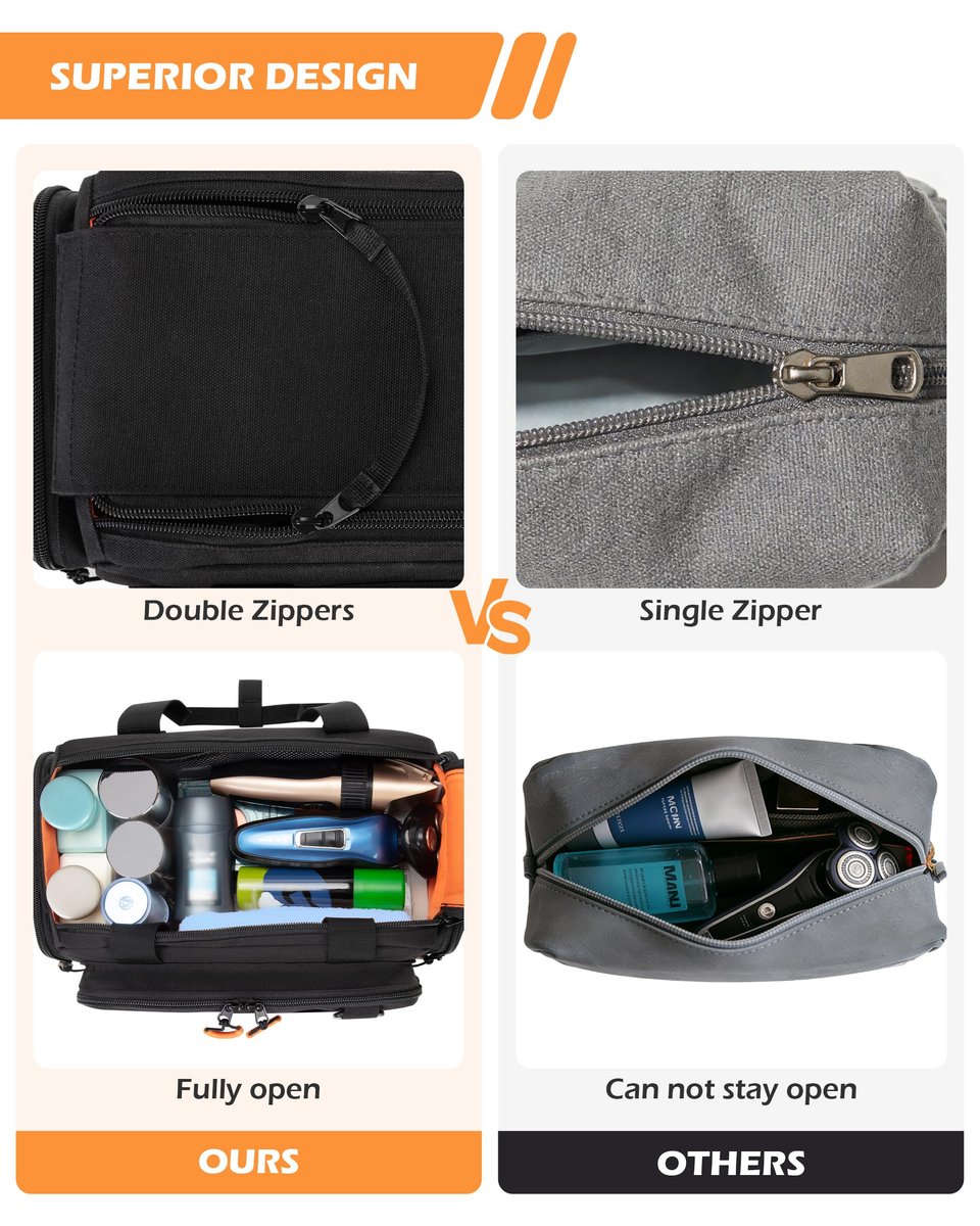 Prokva Tactical Travel Toiletry Bag for Men - Extra Large Dopp Kit Organizer with Dual Way Zippers, Black (Empty Bag) Avelisse
