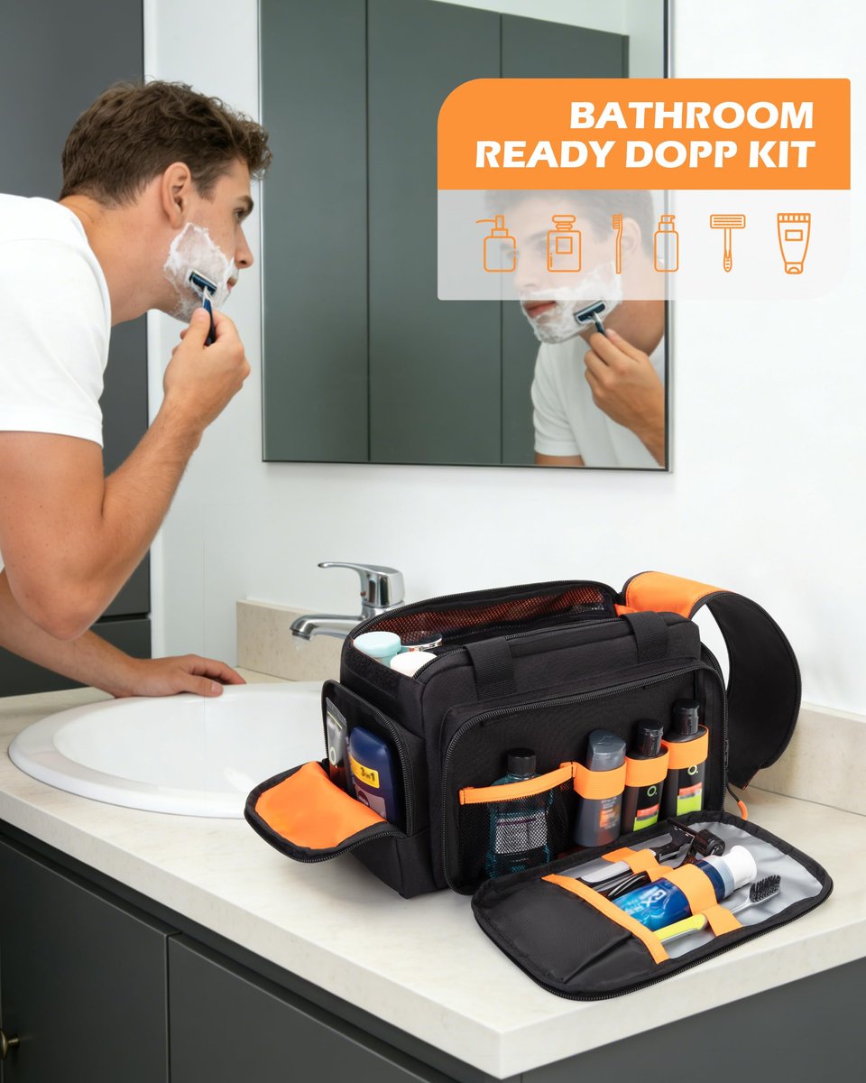 Prokva Tactical Travel Toiletry Bag for Men - Extra Large Dopp Kit Organizer with Dual Way Zippers, Black (Empty Bag) Avelisse