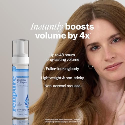 Renpure Biotin & Collagen Thickening Volume Lifting Mousse – Lightweight, Non-Sticky Foam for Fuller, Thicker-Looking Hair – Volume Up to 48HR – Plant-Based, Vegan Formula – 8 Fl Oz Avelisse