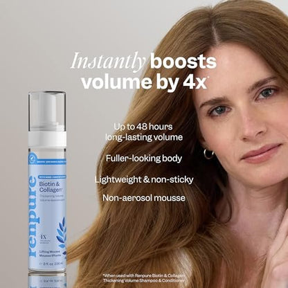 Renpure Biotin & Collagen Thickening Volume Lifting Mousse – Lightweight, Non-Sticky Foam for Fuller, Thicker-Looking Hair – Volume Up to 48HR – Plant-Based, Vegan Formula – 8 Fl Oz Avelisse