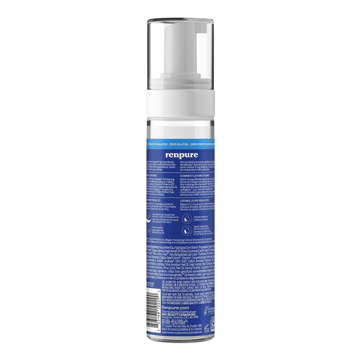 Renpure Biotin & Collagen Thickening Volume Lifting Mousse – Lightweight, Non-Sticky Foam for Fuller, Thicker-Looking Hair – Volume Up to 48HR – Plant-Based, Vegan Formula – 8 Fl Oz Avelisse