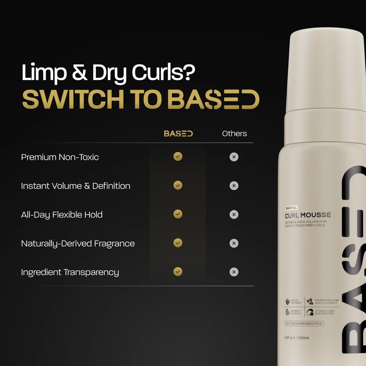 BASED Curl Mousse - Instant Volume & Definition with Flexible Hold - Lightweight Formula with Agave & Rice Protein - Non-Toxic, Silicone Free for All Curl Types (6.8 fl oz) - görsel 9