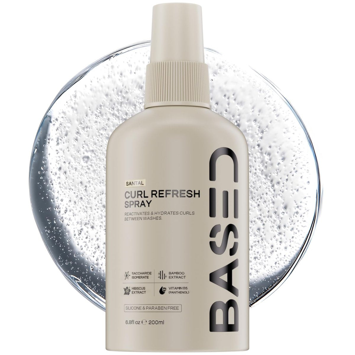 BASED Curl Refresh Spray - Lightweight Hydrating Formula with Bamboo & Hibiscus Extract for Defined Curls Without Buildup - Non-Toxic, Paraben Free (6.8 fl oz) - görsel 1