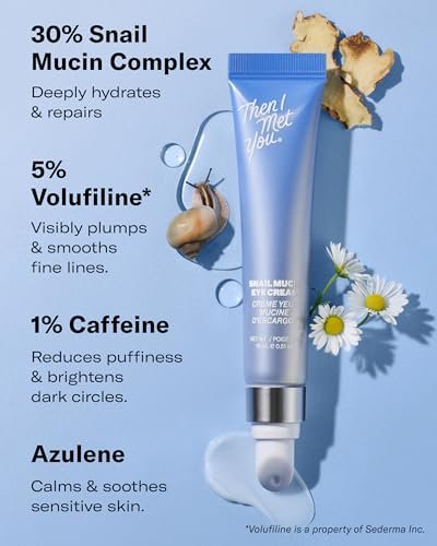Then I Met You Snail Mucin Eye Cream – Korean Eye Cream for Dark Circles, Puffy Eyes, Fine Lines & Dehydrated Skin – Firming, Brightening & Plumping Treatment with Volufiline & Caffeine – 0.51 oz Avelisse