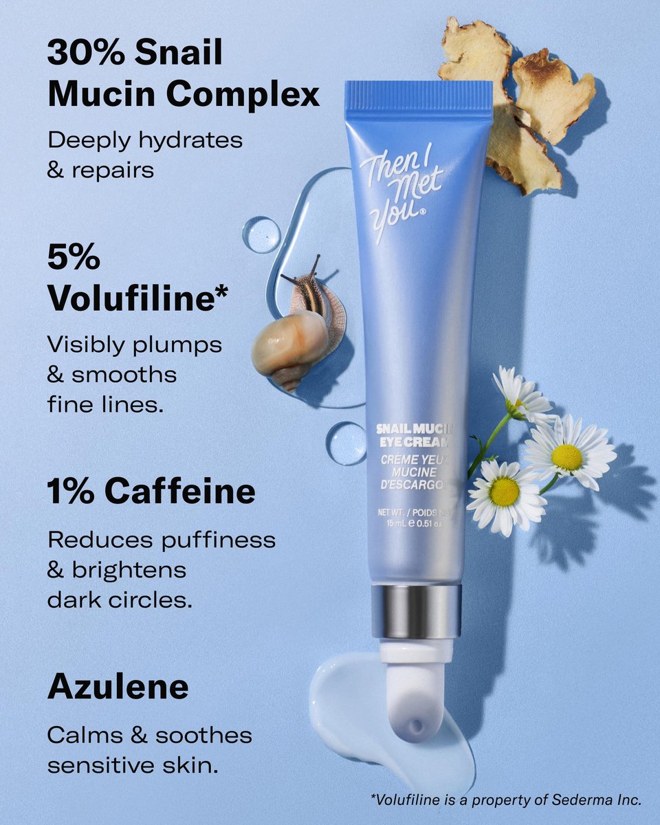 Then I Met You Snail Mucin Eye Cream – Korean Eye Cream for Dark Circles, Puffy Eyes, Fine Lines & Dehydrated Skin – Firming, Brightening & Plumping Treatment with Volufiline & Caffeine – 0.51 oz Avelisse