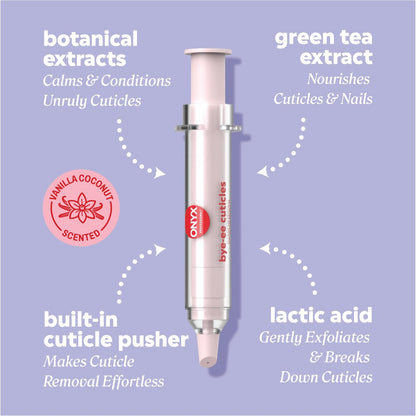 ONYX Professional Bye-ee Cuticles Rapid Remover, Vanilla Coconut Scent - Cuticle Remover Gel with Built-In Cuticle Pusher, 0.43 fl. oz Avelisse