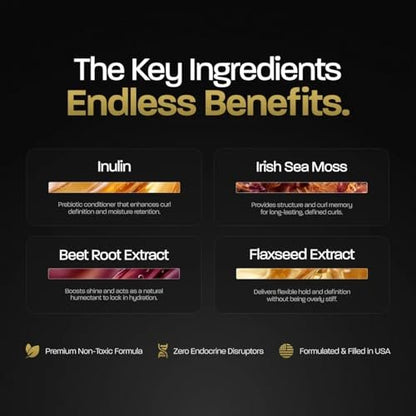 BASED Curl Gel - Maximum Hold & Definition Without Flakes - Scrunches Out Soft with Irish Sea Moss & Flaxseed - Non-Toxic, Paraben Free Formula for All Curl Types (6.8 fl oz)