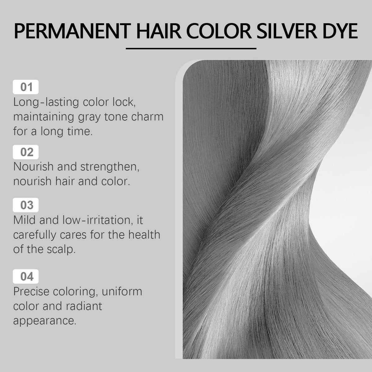 Permanent Silver Hair Dye with Natural Essence – Long-Lasting Silver Hair Color for All Hair Types (2-Pack) Avelisse