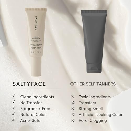 SALTYFACE Tanning Moisturizer - Natural Self Tanner for Face with Green Tea & Hyaluronic Acid - No Color Transfer - Vegan - 1.35 FL OZ Avelisse