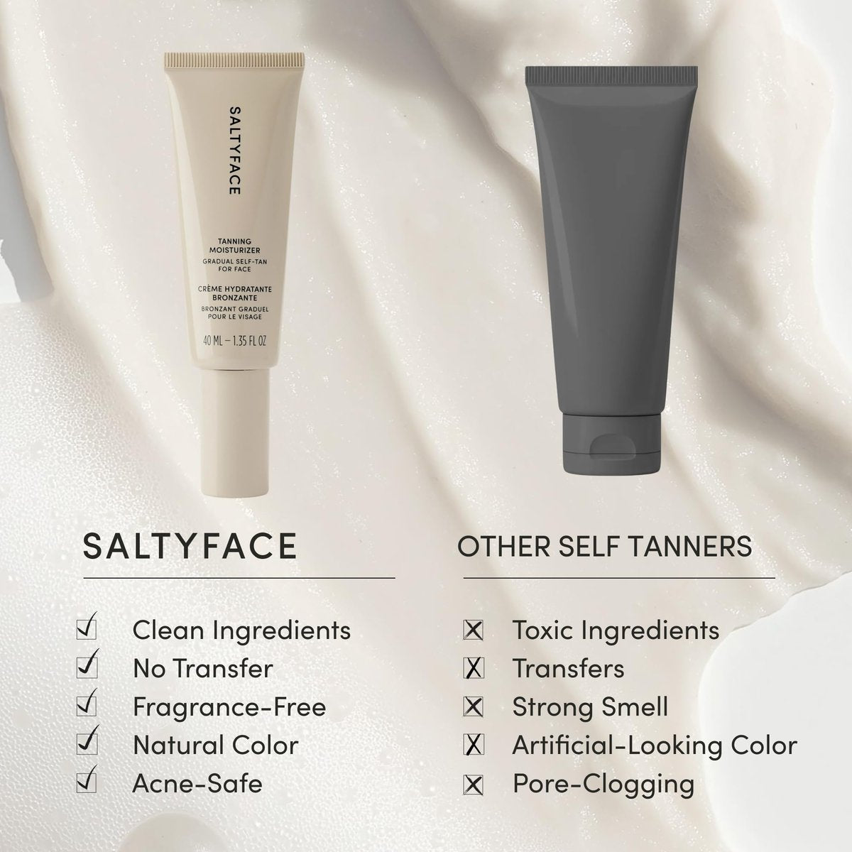 SALTYFACE Tanning Moisturizer - Natural Self Tanner for Face with Green Tea & Hyaluronic Acid - No Color Transfer - Vegan - 1.35 FL OZ Avelisse