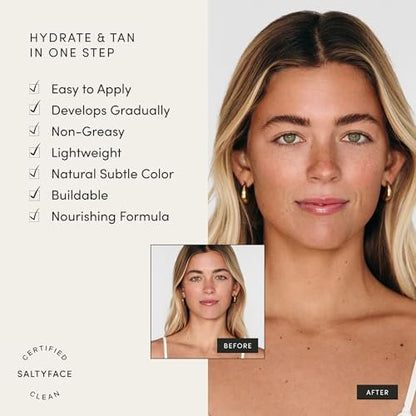 SALTYFACE Tanning Moisturizer - Natural Self Tanner for Face with Green Tea & Hyaluronic Acid - No Color Transfer - Vegan - 1.35 FL OZ Avelisse