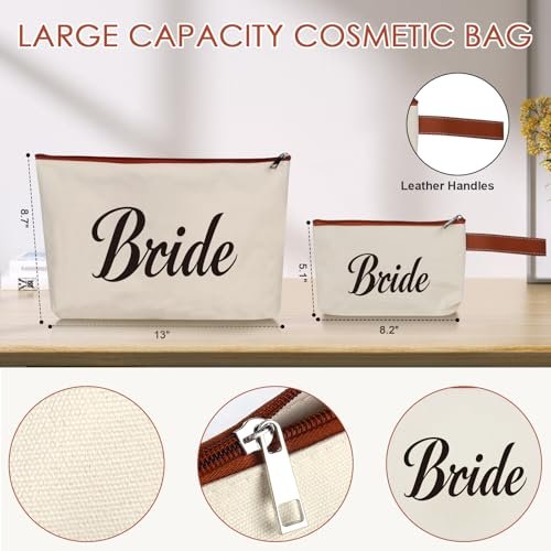 Lukeline Bride Gift Bag Set - 3 Pack Wedding Bride Gifts for Women, Canvas Tote Bag with Makeup Bag for Bridal Shower, Engagement (Beige) - görsel 12
