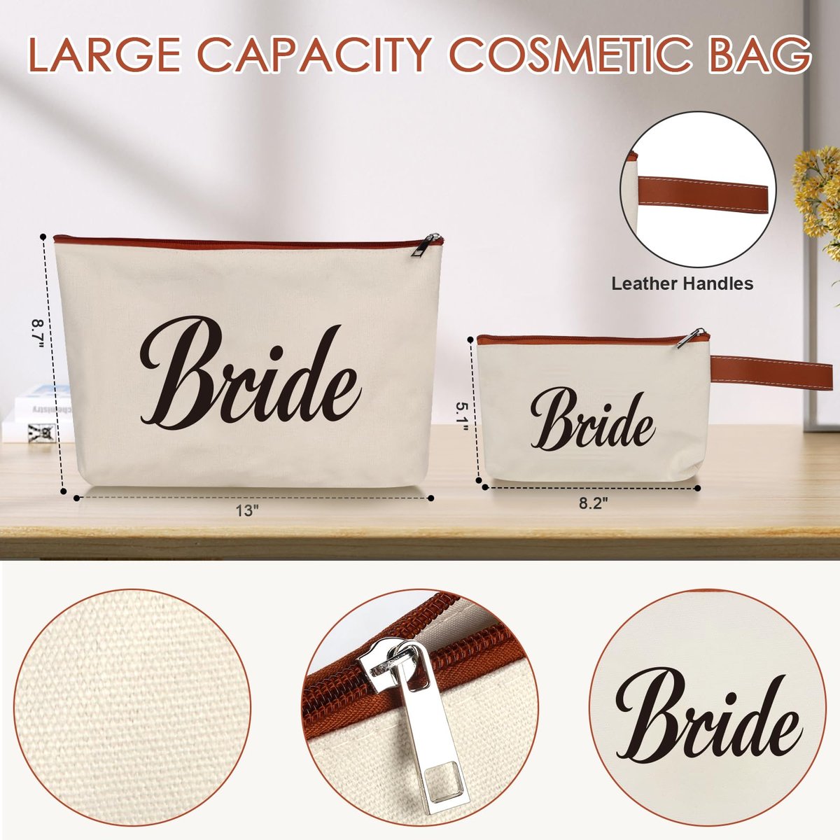 Lukeline Bride Gift Bag Set - 3 Pack Wedding Bride Gifts for Women, Canvas Tote Bag with Makeup Bag for Bridal Shower, Engagement (Beige) - görsel 11