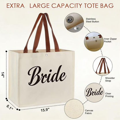 Lukeline Bride Gift Bag Set - 3 Pack Wedding Bride Gifts for Women, Canvas Tote Bag with Makeup Bag for Bridal Shower, Engagement (Beige)