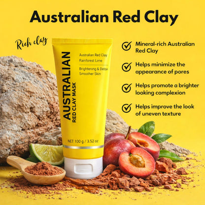 Zelara Australian Red Clay Face Mask – Mineral-Rich Detox Mud Mask with Kakadu Plum, Desert & Rainforest Lime Extracts for Radiant, Smoother Skin, All Skin Types, 100 mL