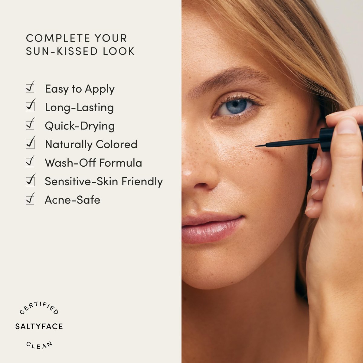 SALTYFACE Freckle Paint Natural Freckle Pen - Easy to Apply, Sensitive Skin Friendly, Long Lasting, Quick Drying, Wash Off - Vegan Skin Care - 0.03 FL OZ (1 ML) Light Brown Avelisse
